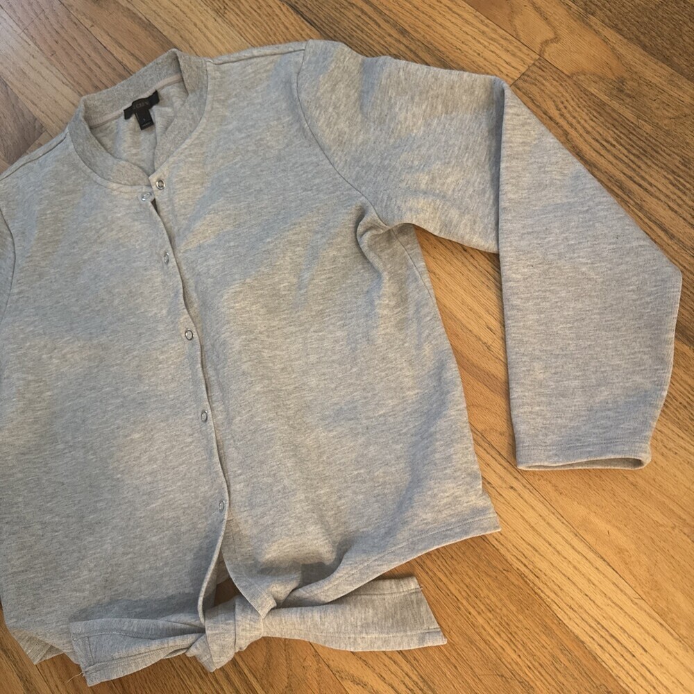 J.Crew Jacket Tie Front Cardigan Sweater Snap Long Sleeve Shirt Gray Women Large - Picture 5 of 10